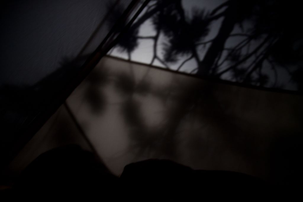 Full moon cast weird shadows on the tent.