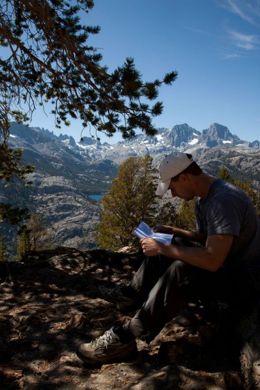 Checking our progress with Shadow Lake in the distance.