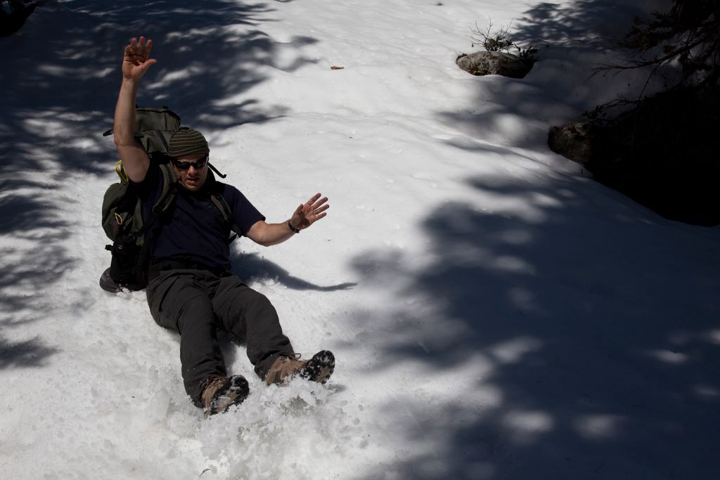 Sliding down on snow is fun