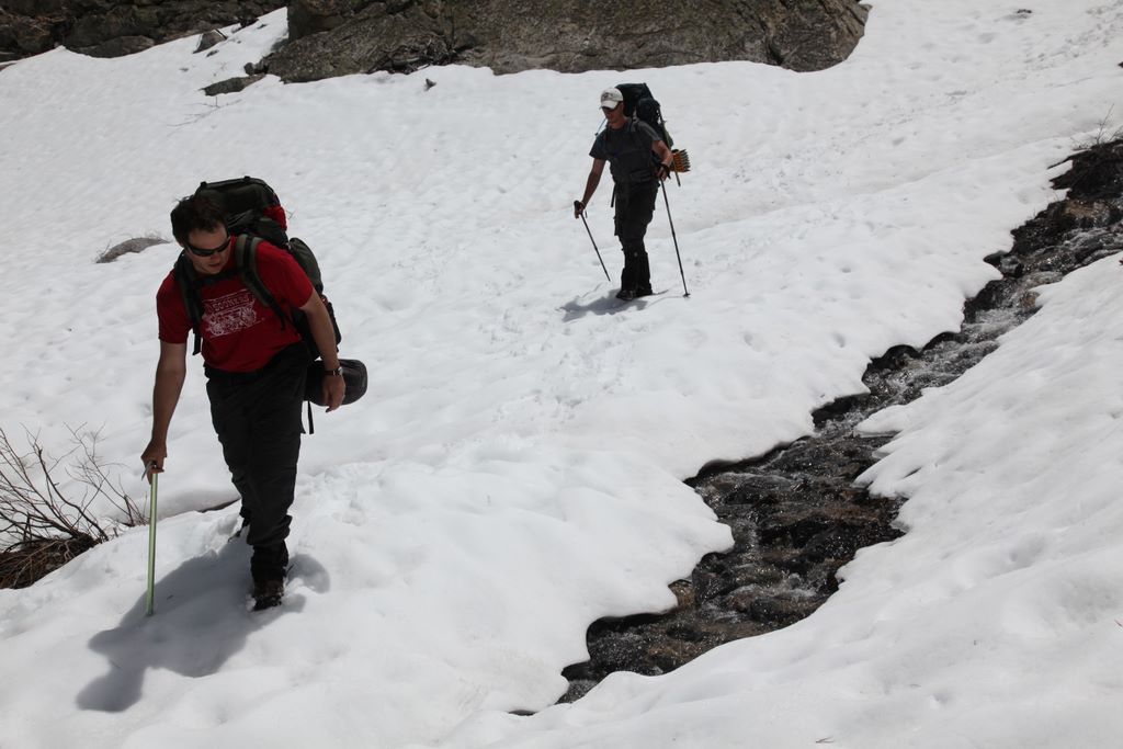 A typical stream crossing (where the snow covered most of the stream)