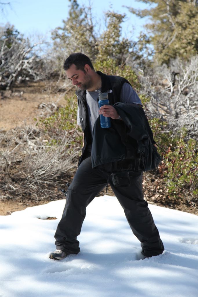 Mike crossing a small patch of snow