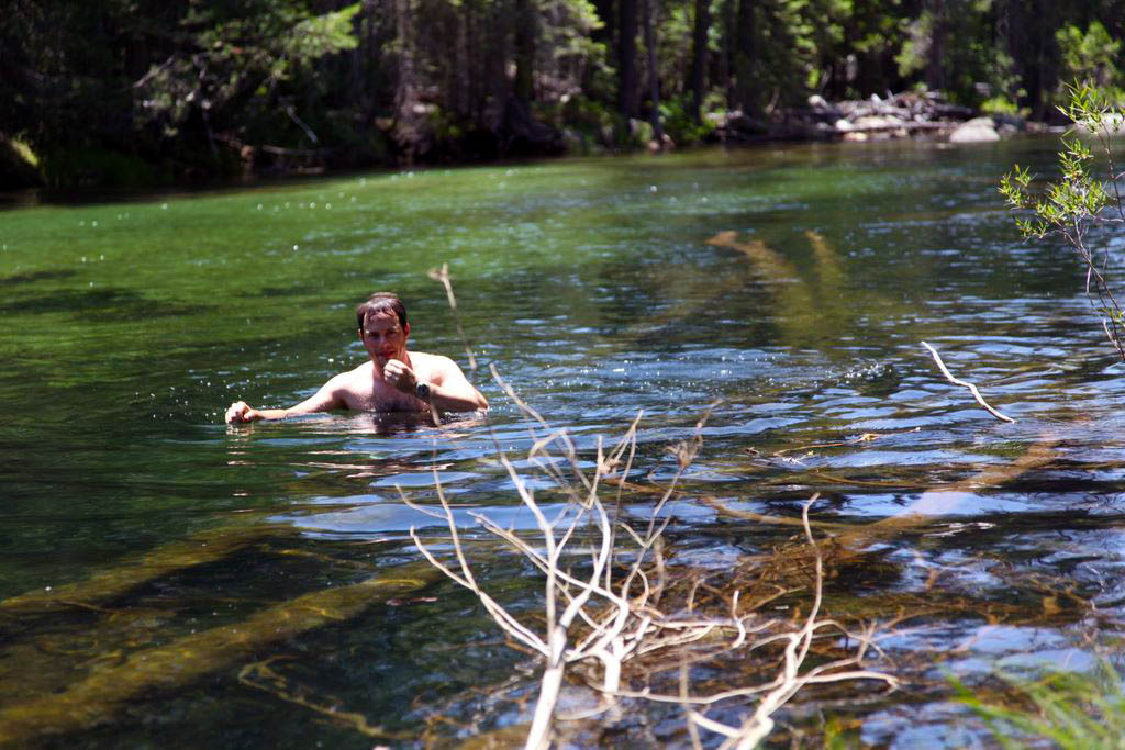 Thomas bathing in the Merced River above Nevada Falls